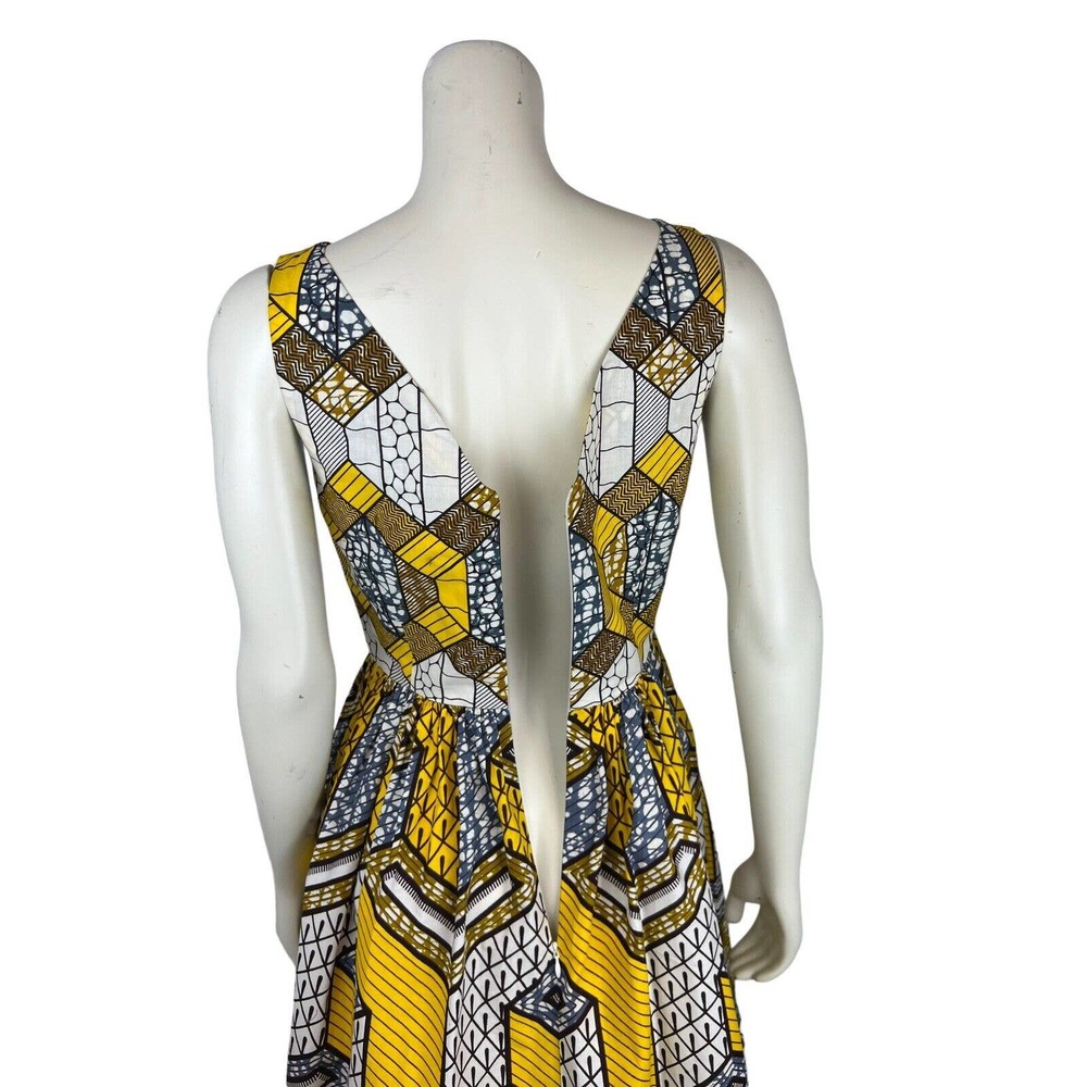 Lena Hoschek Sleeveless Nairobi Dress S African Print Honeycomb Fit Flare Yellow - Picture 8 of 11